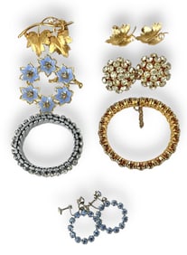 Vintage Fashion Jewelry Stamped "Austria," Gold-Filled Pin and Earrings, Signed "Benedikt" Pieces