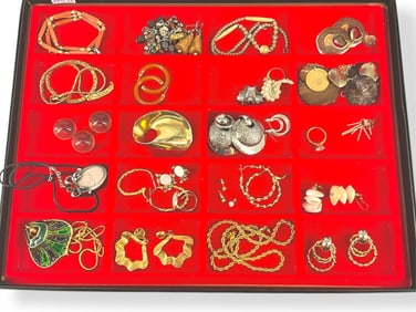 Three Clear Glass "Marbles," Fashion Necklace w/Locket, Pretty Signed "Napier" Rope Chain, Earrings