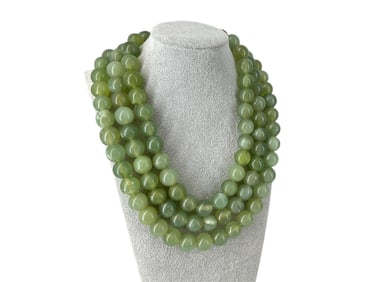 Large Nephrite Jade Bead Necklace - Opera Length