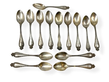 A Dozen Stamped "R.W.S. & Co." Sterling Spoons & Two Older Sterling Spoons - Unidentified Makers