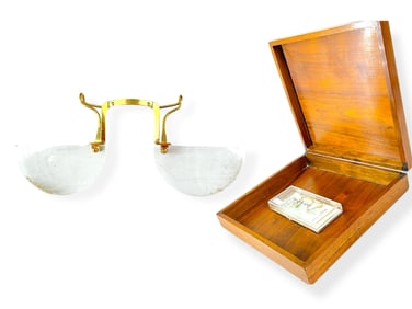 Vintage Wood Box Labeled "Chickasaw" and Older Clip-On Spectacles