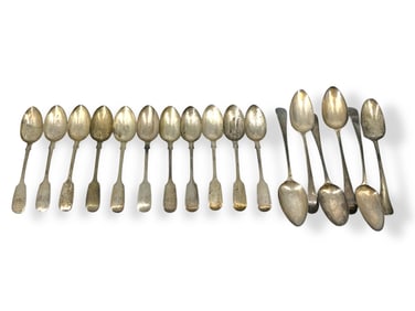 Eleven Likely Charles Boyton Antique Spoons and Six Larger Antique Serving Spoons