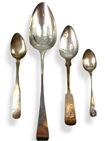 Four Pieces: Antique Early Silverware Including Spoon Made by American J. Meredith in the Early
