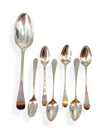 Six Early Silver Spoons and a Large Silver Serving Spoon