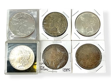 Six U.S. One Dollar Silver Coins