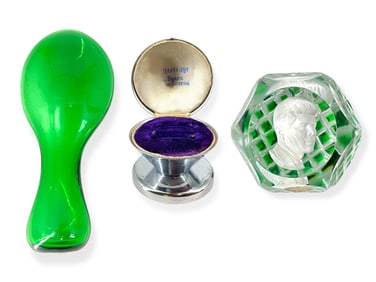 Collectible Art Deco Double-Ring Box Labeled "Heritage by Baker of London," French Baccarat JFK