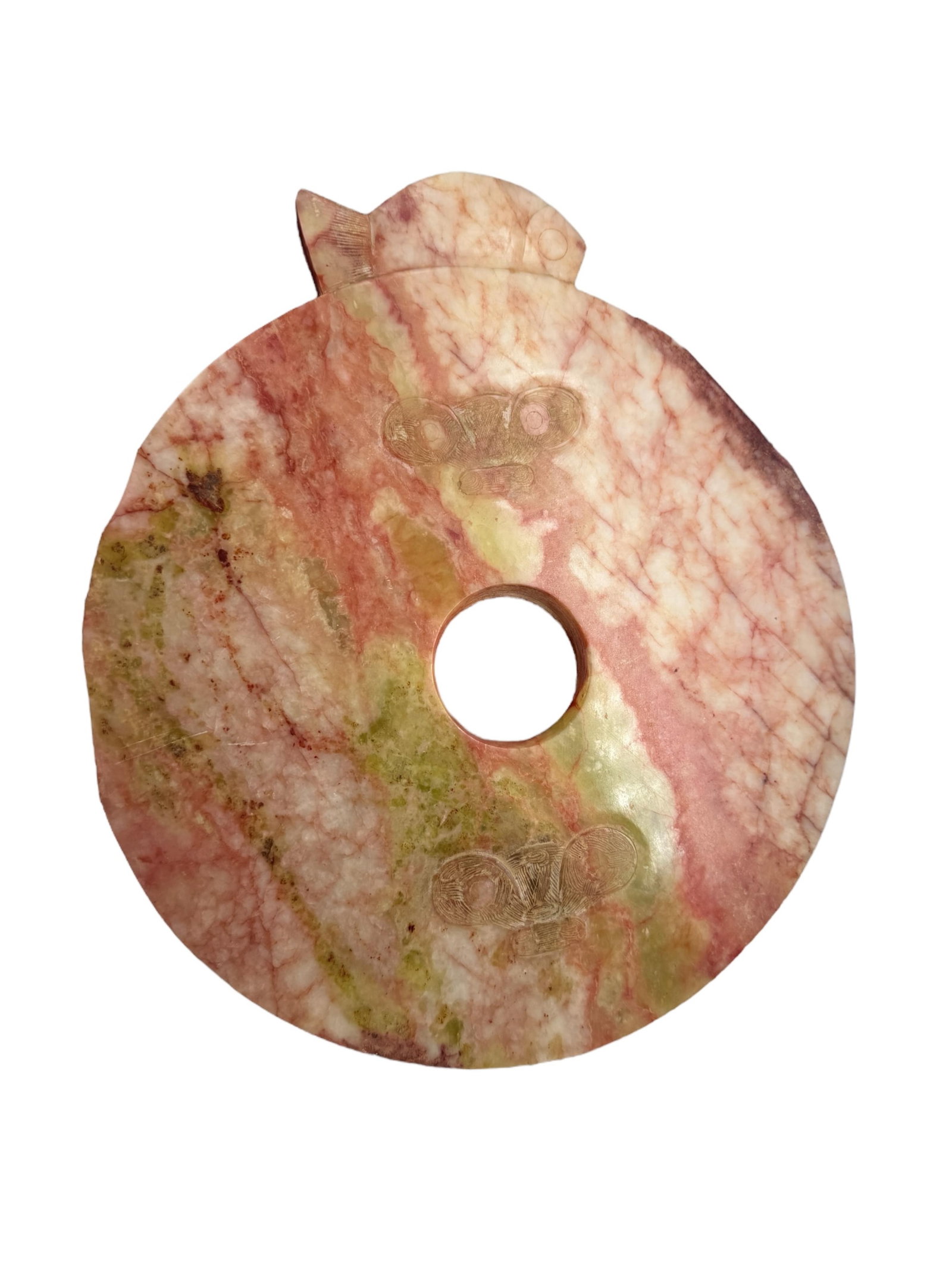 Large Pink Marble Stone: Large Pink Marble Stone Carved with a circle in the center, perfect for use as a basket topper for knitting, displaying on a shelf or for using as a portable charcuterie board with a hole for a wine b