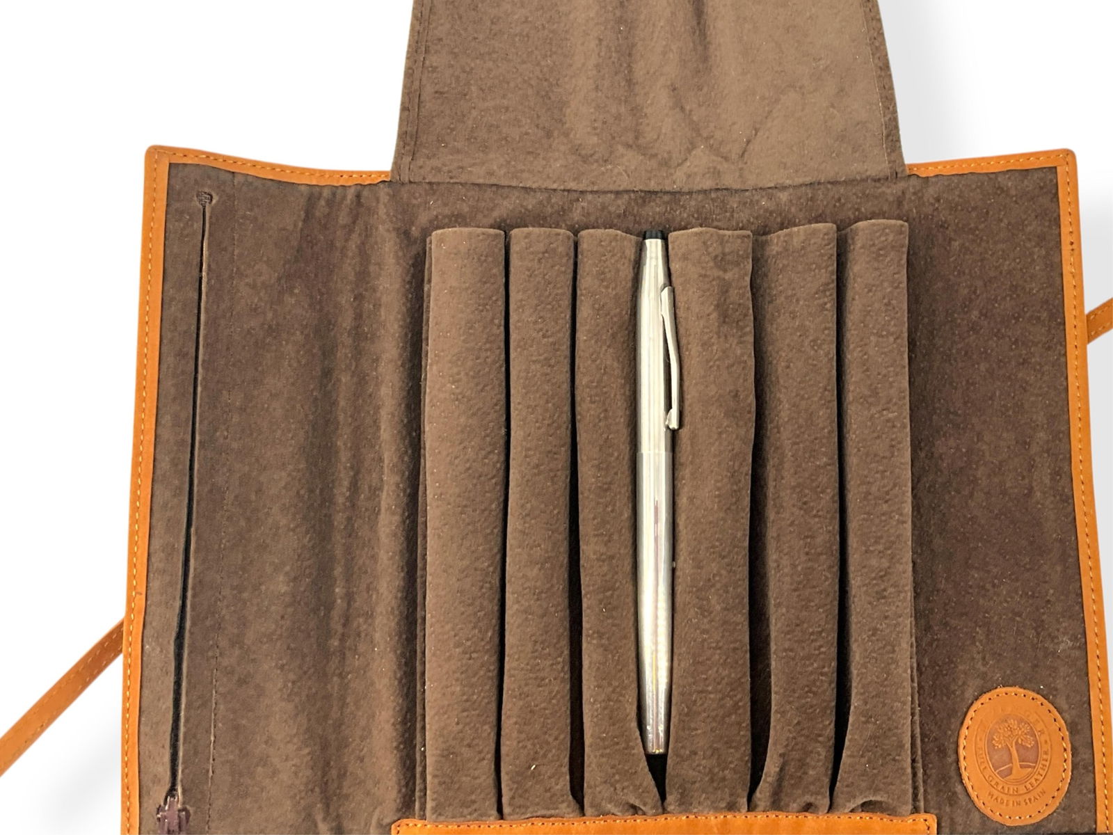 Fancy "Levenger" Brand Spanish Leather Pen Pouch and "Cross" Brand Silver Fountain Pen w/Marked 14k (1 of 13)