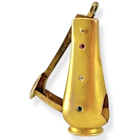 Antique Gold Cigar/Cigarillo Cutter Decorated w/Tiny Diamond, Sapphire & Ruby