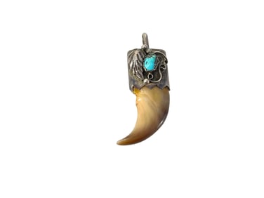 Animal Claw Pendant with Silver Cap and Turquoise Decoration
