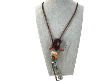 Impressive Bolo Tie with Buffalo Nickels, Indian Designed Figure Slide