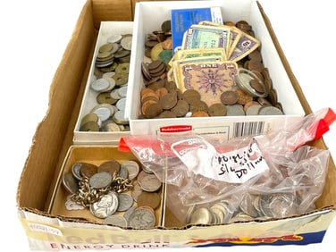 Assortment of Coins and Currency