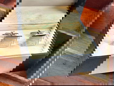 Vintage Hand Made Wood Trinket Box & Geoffrey Beene Boxed Cufflinks