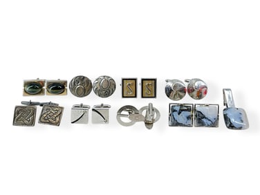 Sterling Silver Vintage Cufflinks, Branded "Swank" Cufflinks w/Chatoyant Stones, Matching Cufflinks