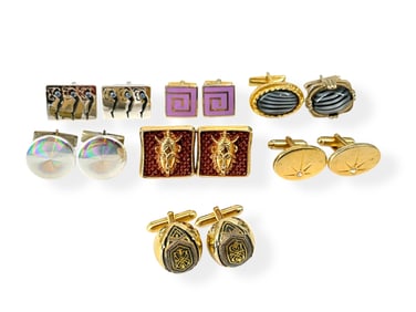 Seven Pair of Vintage Decorative Cufflinks Including Dancing Girl Motif
