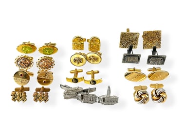 Whimsical Cufflinks Including the Three Monkeys, Yale Locks, Buses, Milk Containers, RN, Swank and