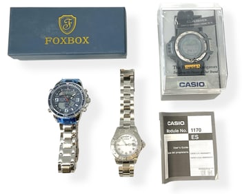 Men's Foxbox Watch, Casio #1170 ES Watch and Invicta SS Men's Watch