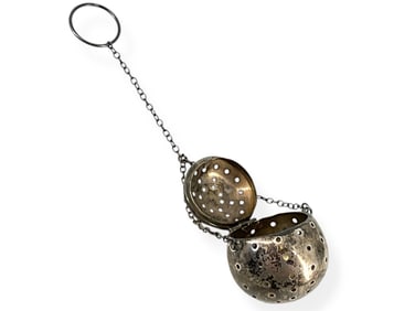 Antique Silver Tea Ball and Small Vintage Tiffany & Co New York Felt Bag