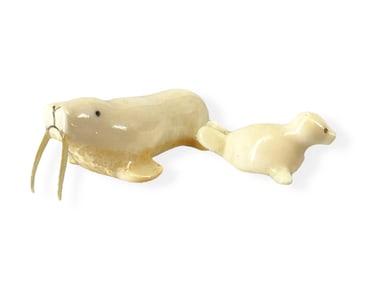 Sweet Walrus & Baby Seal Carvings from Ivory **Please See Ivory Selling Parameters Below**