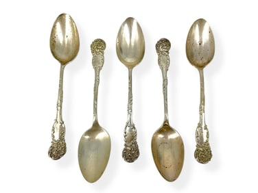 Five Early Sterling Silver Serving Spoons