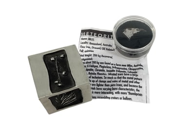 Cube-Shaped Heavy Tin Decorative Cube, Piece of the Meteor "Miles" From Australia
