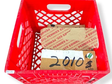 Lincoln Memorial One-Cent Coins in Milk Crate