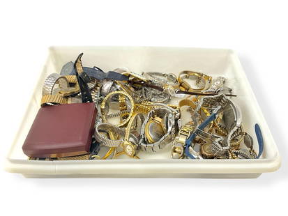 Assortment of Watches: Assortment of WatchesWrist watches, watch movements, and pocket watches. Styles from Longines, Seeland, Benrus, Waltham, Hamilton, Pulsar, and more. Mixed ages and conditions, unknown working conditio