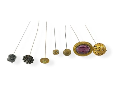 Seven Vintage Hatpins - One with Large Faceted Purple Fashion Stone