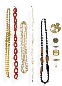 Assortment of Fun Vintage Fashion Jewelry Including a Crown, Necklaces Including One Marked