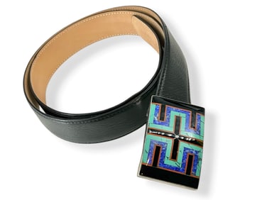 Shanghai Tang Signed Sterling Silver Belt Buckle With Branded Leather Belt