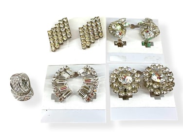 Five Pair of Vintage Rhinestone Earrings