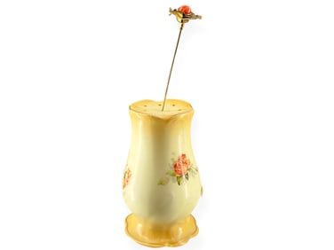 Vintage Hatpin Holder w/Painted Roses and Hatpin