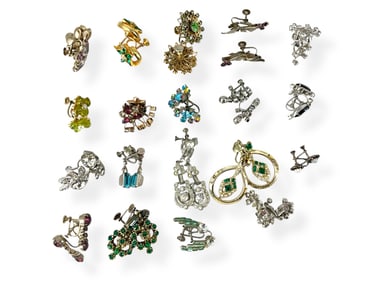 Nineteen Pair of Vintage Fashion Earrings Including a Pair in Silver and a Gold-Filled Pair