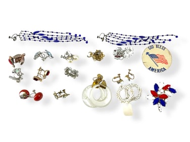 Red, White and Blue Patriotic Vintage Fashion Jewelry and Multiple Vintage Fashion Earrings