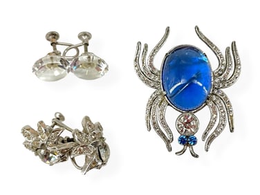 Vintage Jewelry Including a Spider Brooch and Earrings with Silver Findings