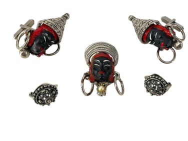 Likely Selro Selini Cufflinks w/Pin** & Silver Etruscan-Type Earrings
