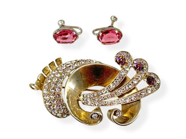 Vintage Fashion Brooch Marked "Sterling" - Pink Fashion Crystal Vintage Earrings Marked "Sterling"