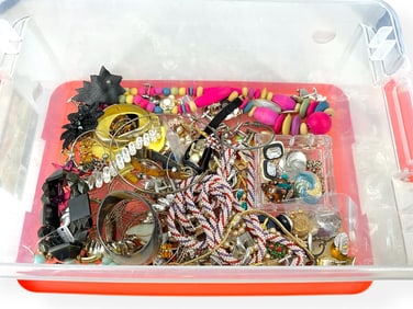 Large Lot of Misc Jewelry Including Bold Wood Necklace in Pink, Horn Bracelet, Ladies' Watches,