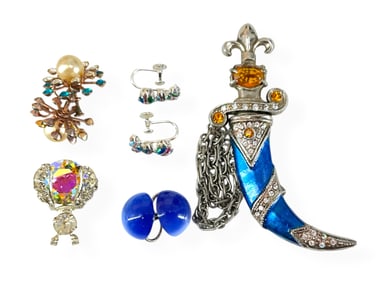 Dramatic Vintage Sword w/Sheath Brooch and Three Pair of Vintage Fashion Earrings (Some Silver)