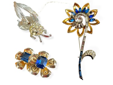 Vintage Fashion Jewelry Including En Tremblant Bee Pin, Another Rhinestone Bee Pin, Pretty Retro