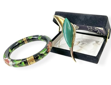 Oriental Fashion Pin and Lovely Floral CloisonnÈ Bracelet