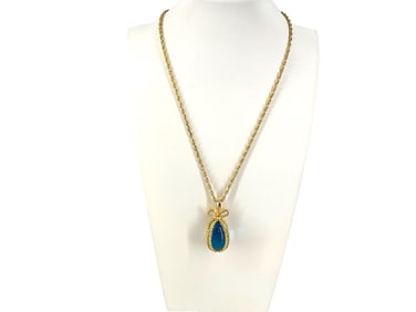 Signed "Joan Rivers" Gold-Tone Necklace with Pretty Blue Transparent Egg Pendant