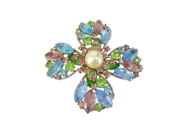 Lovely Large Hallmarked "Trifari w/Crown" Brooch in Pastel Colors