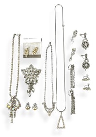 Large Rhinestone Brooch, Iridescent Crystal Stone Necklace, Pretty Rhinestone Earrings and More