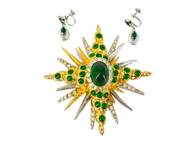 Substantial Star Brooch Signed "Cadoro" and Vintage Earrings Hallmarked "Sterling Star Art"