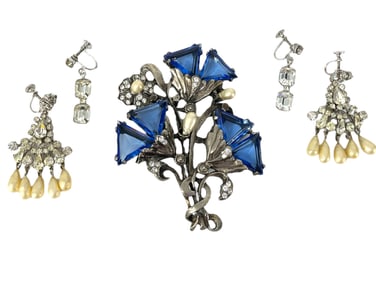 Fabulous Signed "Reinad" Sparkling Brooch and Two Pair of Vintage Rhinestone Earrings