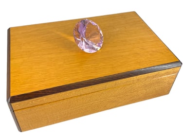 Well-Made Wood Jewelry Box and Pink Glass Paperweight