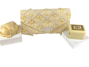 Gorgeous Vintage Beaded Bag and Two Vintage Celluloid Ring Boxes