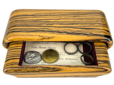 "Pale Moon" Ebony Wood Trinket Box w/Christian Medals