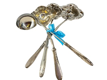 Four Vintage Serving Ladles, One with Silver Handle